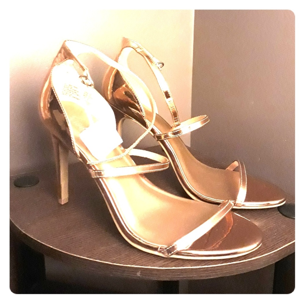 Barely there bronze strappy heel